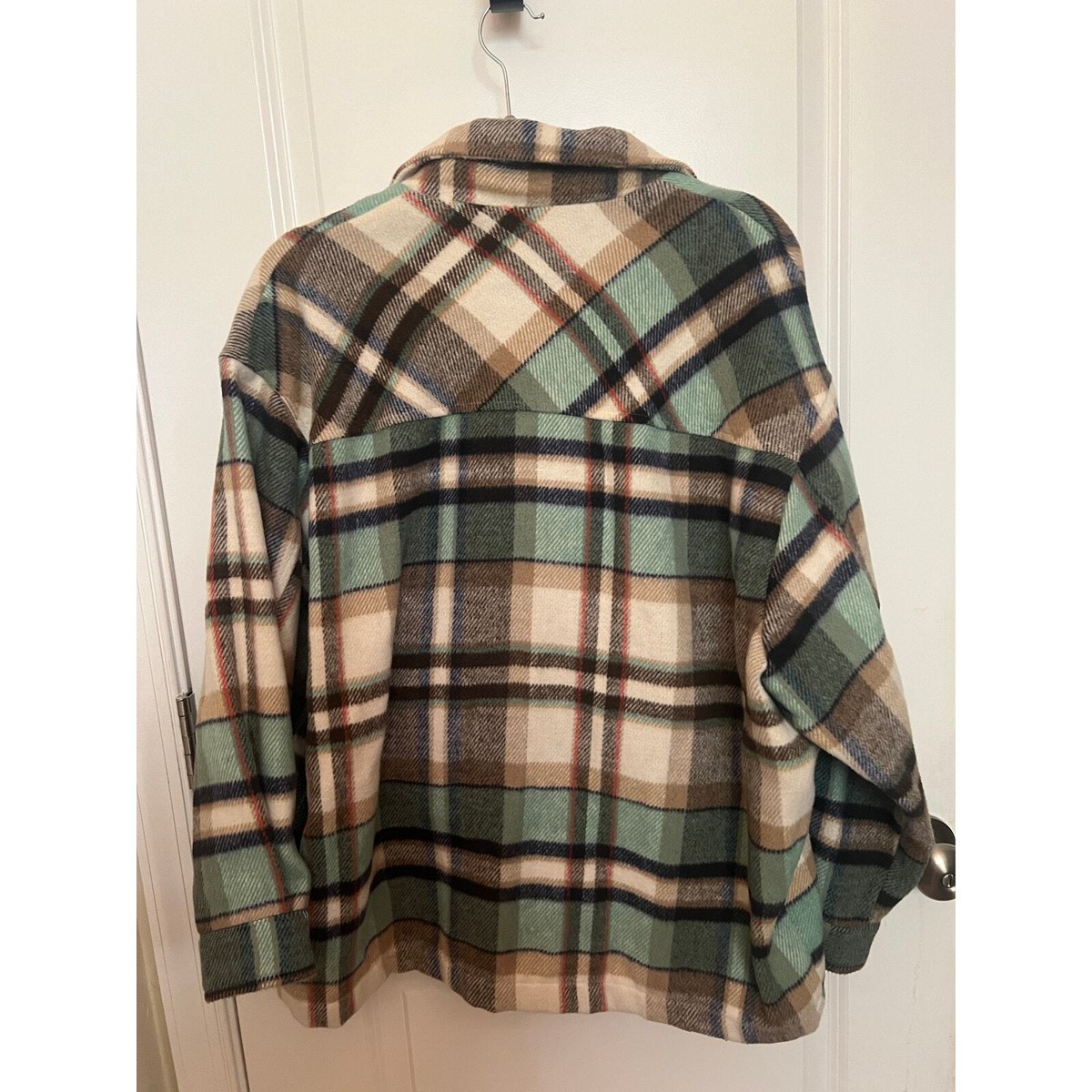 Zara Women's Large Button Down Shirt Check Plaid Beige Green