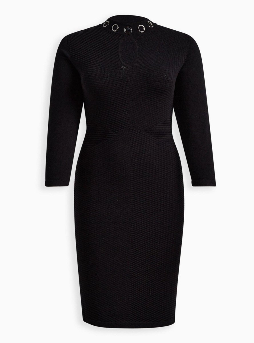 Torrid At The Knee Sweater Gromet Dress Black Plus Size 5 5X 28 #H77103
