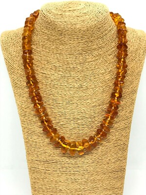 Collier Ancien Perles Ambre Baltique Miel - Longueur 25 Pouces - Poids 44,88 G - Occasion Très Bon état