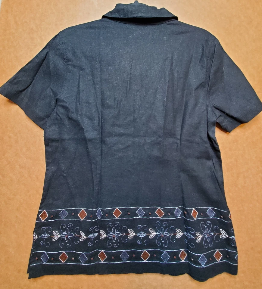 Sag Harbor Womens Button Shirt Top Blouse Small Black Embroidered Beaded Linen - Image 4 of 4