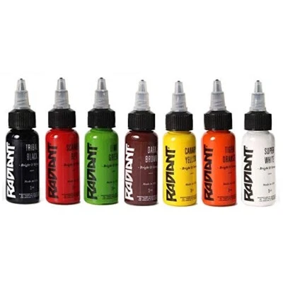RADIANT COLORS PRIMARY 8 COLOR TATTOO INK SET - 1OZ BOTTLES