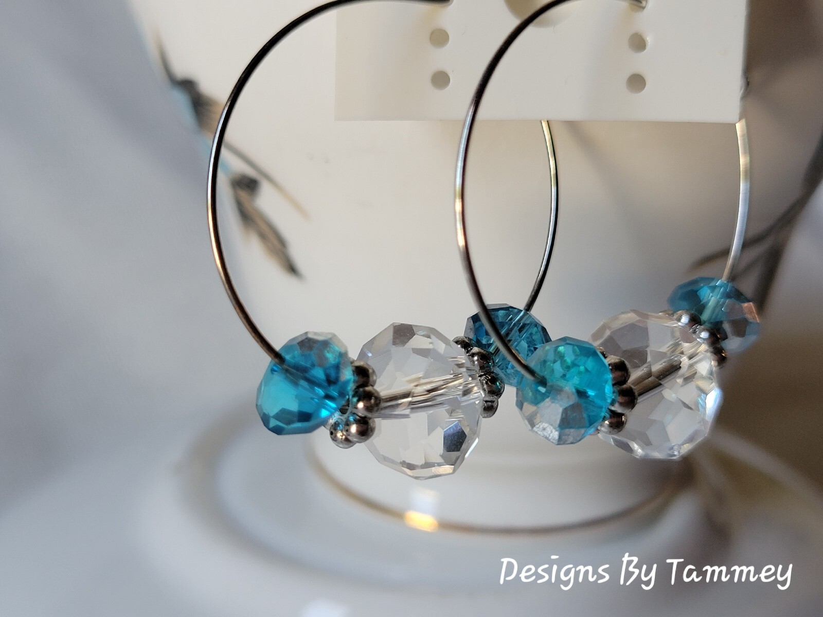 Boho Gypsy Beaded Crystal Hoop Blue & Clear Fashion Earrings eBay