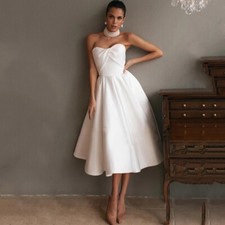 Simple short Wedding Dress,Strapless Knee Length back lace-up wedding dress