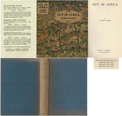 Karen Blixen  OUT OF AFRICA 4th w/fdj 1948 Putnam Oscar winning film of the book