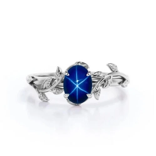 Vinatge blue star ring 6 rays star gemstone women 925 sterling silver