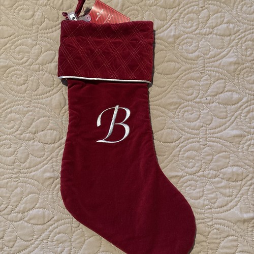 Harvey Lewis Letter B Monogram Luxurious Christmas Stockings Dark Red Velvet NEW