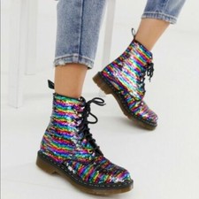 Dr. Martens Womens Size 6 EU 37 Pascal Sequin Rainbow Casual Work Boots ZB-638