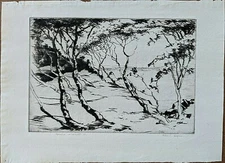 Robert Fulton Logan Etching, Untitled Seaside Landscape, Pencil Signed