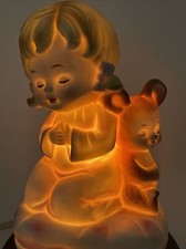 Vintage Baby Nursery Music Box Night Light Brahms Lullaby Praying Girl WORKS