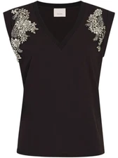 NEW, Cinq a Sept Bella Crystal Ivy Embellished Sleeveless T-Shirt SZ S #T3526