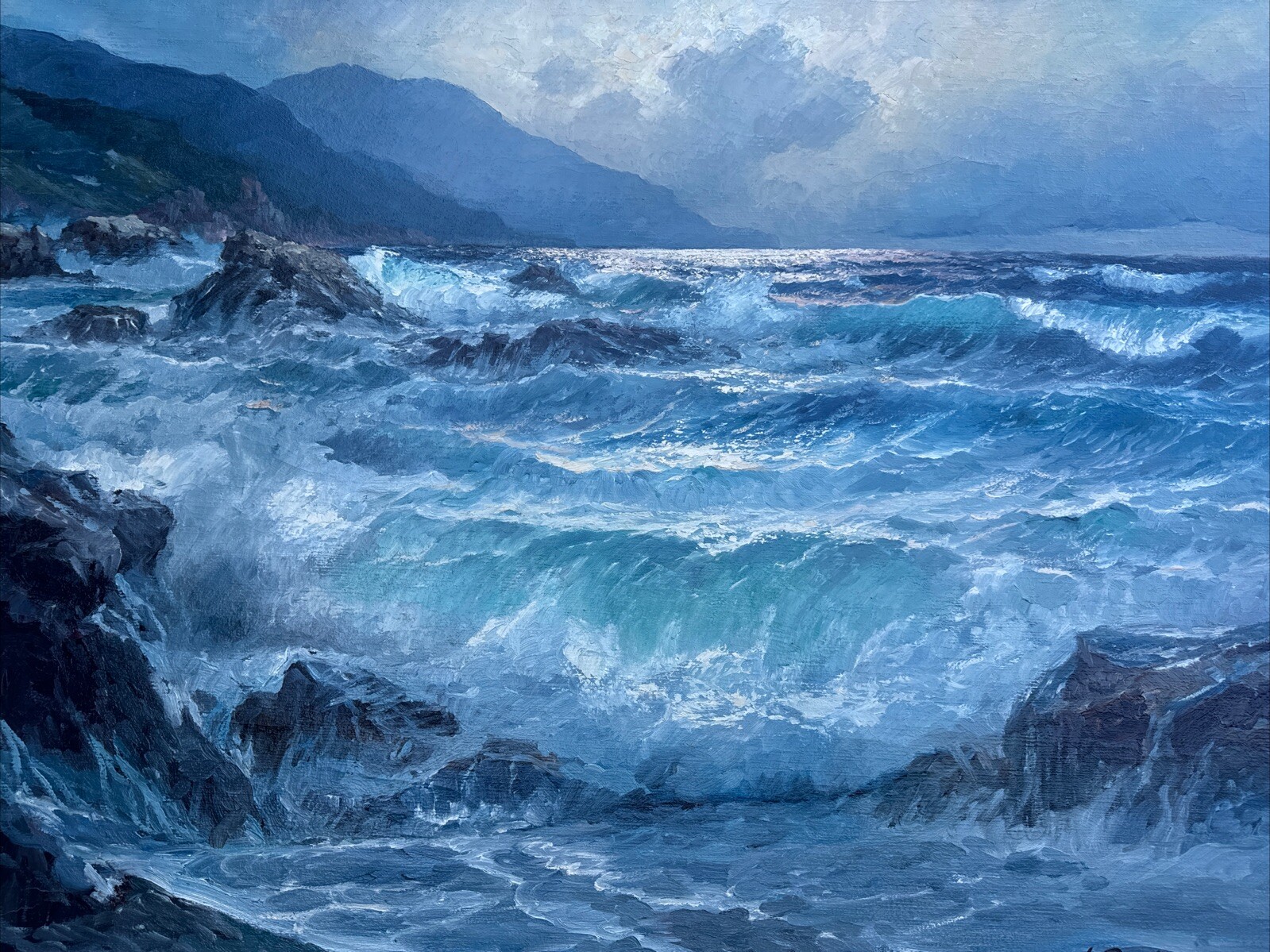 ALEXANDER DZIGURSKI PAINTING LARGE FINEST COASTAL 40 INCHES BEACH LISTED FAMOUS