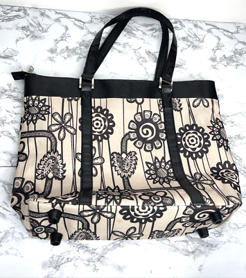 American Tourister Travel Bag Black Taupe Tan Floral Print Tote Bag Carryall