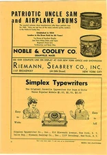 1942 PAPER AD Noble & Cooley Co Toy Uncle Sam Airplane Drums Simplex Typewriter