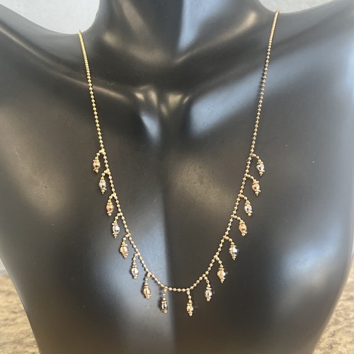 ❤️ 10K Yellow Gold Tri-Color 17” Tiny Petals Chain Necklace Italy - Picture 6 of 8