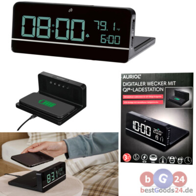 Wecker Digital mit Qi Ladestation 10W Schwarz NEU