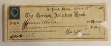 Vintage 1880 Check ~ German American Bank ~ Saint Paul, Minnesota MN