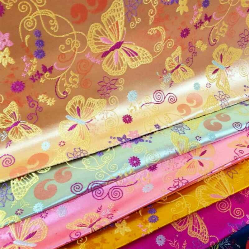 Chinese Brocade Satin Fabric Faux Silk Butterfly Dress Cloth Retro Craft DIY - Image 2 of 4