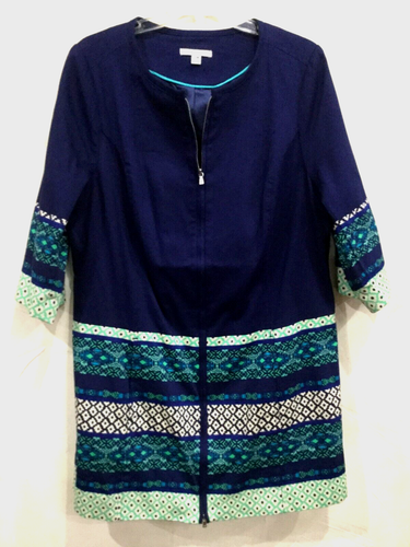 Isaac Mizrahi Women Size 20W Front Zip Dress Duster Topper Coatdress Lined Navy - Picture 2 of 9