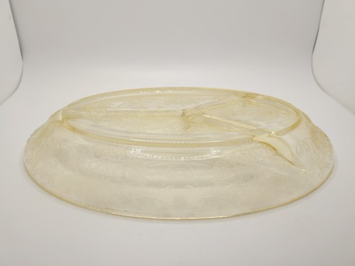 Vtg Florentine #2 Yellow Hazel Atlas Depression Glass Divided Oval Relish Dish - Picture 9 of 11
