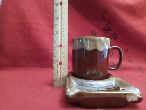 Vintage Sip N Smoke Cup and Tray Match Set! Brown Glazed Ceramic 70's? - Picture 6 of 6