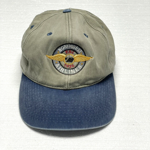 Vintage Northwest Airlines Hat Cap Men's Minnesota Minneapolis Planes Strap Back - Afbeelding 1 van 8