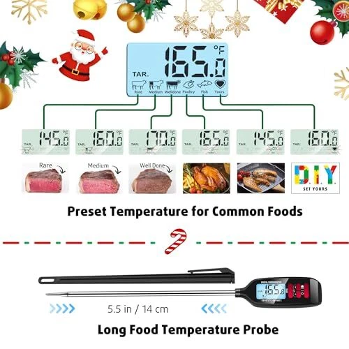 Meat Thermometer with Long Food Temperature Probe, Meat Thermometer - Black