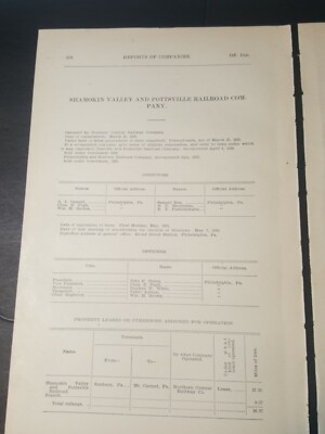 1901 train document SHAMOKIN VALLEY & POTTSVILLE RAILROAD Sunbury Mt Carmel PA