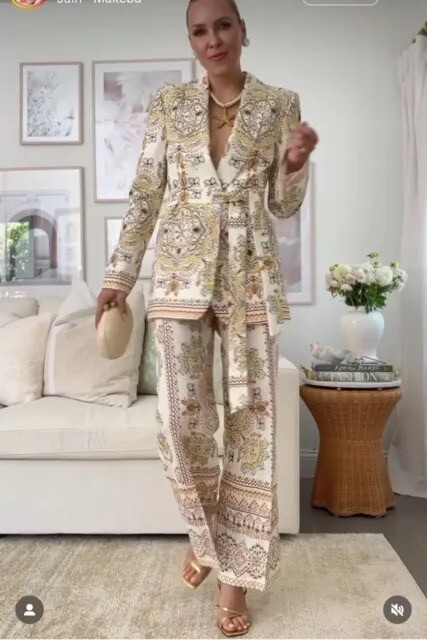 ZARA WOMAN SS23 PRINTED LINEN BLEND BLAZER + PANTS SET 7590