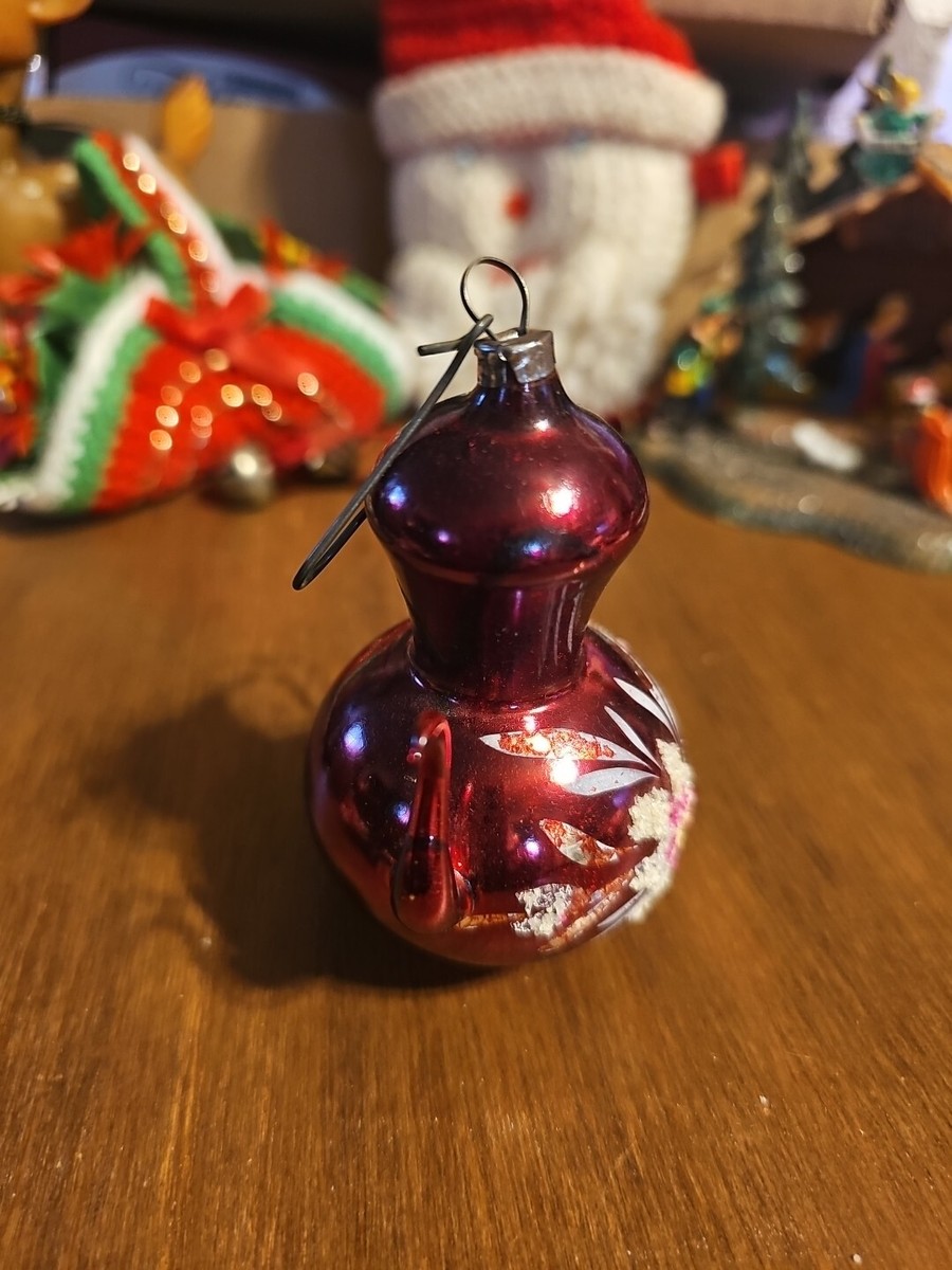 Vintage Christmas Ornament Coffee Pot Hand Blown Hand Painted