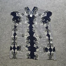 Cabi Tank Top Shirt Womens Medium Black White Floral Sheer Sleeveless Casual