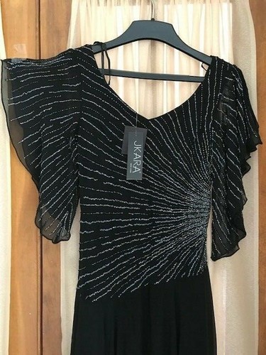 NWT $249 J Kara Black Chiffon Gown with Starburst bead design ~ Size 8 - Picture 5 of 8
