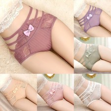 Floral Mesh Comfort Sheer Briefs Women's Underwear Lace High Waist Panties L