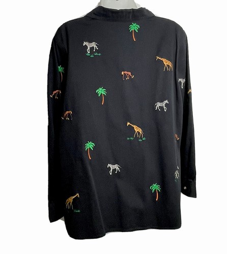 Chaqueta Quacker Factory Negra Bordada Talla Grande Animales Cebra Jirafa Cremallera - Imagen 2 de 15