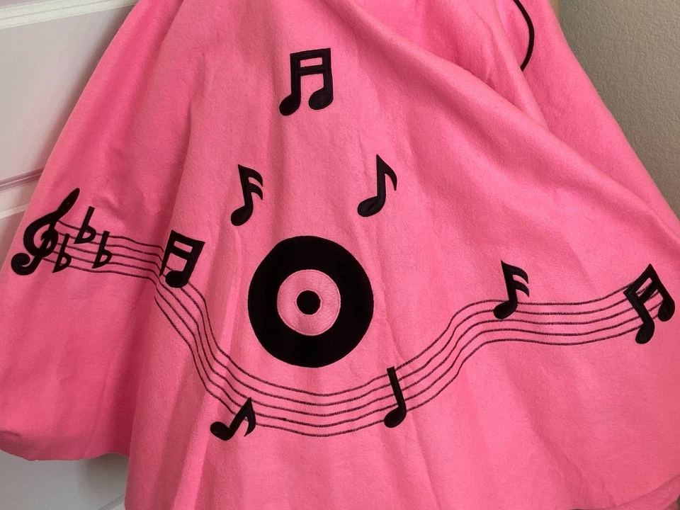 Annie's Poodle Skirt Adult M Pink Costume Felt Rhinestone Petticoat Shirt Scarf - Image 3 of 4