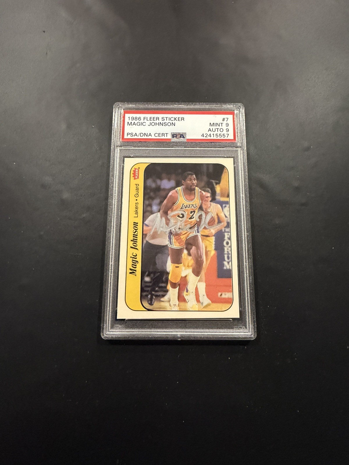 1986-87 Fleer Sticker Magic Johnson #7 PSA 9 Autographed PSA/DNA AUTO 9