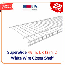 ClosetMaid 4714 Superslide 12" D x 48" W x 1" H White Wire Wall Mount Shelf