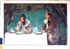 Original Old Antique Print Large Rare 1897 Story Man Lady Tea-Time Romance 19th