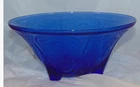 Vintage Hazel Atlas Bowl 10”Cobalt Blue Royal Lace 3-Toed Footed Depression Glas