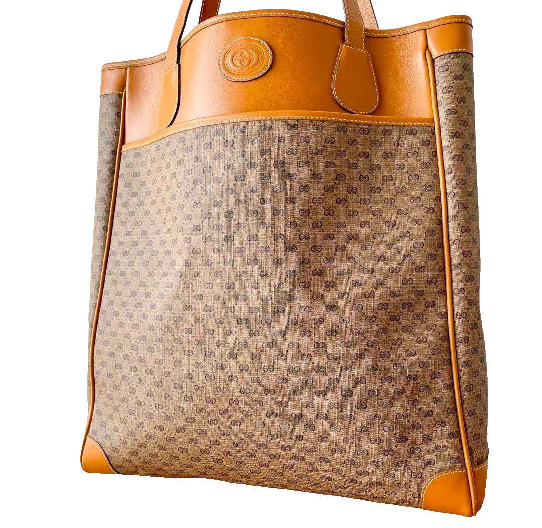 Vintage GUCCI Micro GG Leather Shoulder Tote Bag Brown Authentic 0155