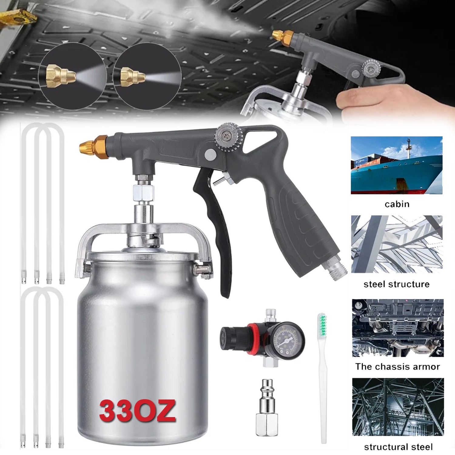 Undercoat Spray Gun with Suction Cup Auto Undercoating, Truck Bed Liner Coating