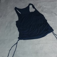 Women's Navy Blue Knit Scoop Neck Drawstring Sleeveless Wide Strap Tank Top