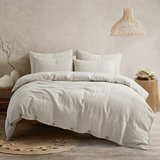 100 Flax Linen Duvet Cover Set - Stone Washed Pure French Linen Queen Natural