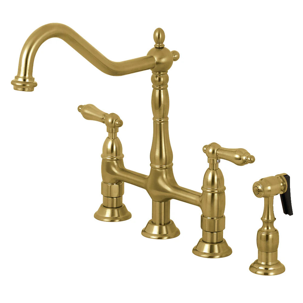 Kingston Brass KS1275ALBS Heritage Bridge Kitchen Faucet with Brass Sprayer NEW