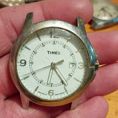Timex Indiglo Men's Quartz Stainless Steel Watch White Dial Date 100m