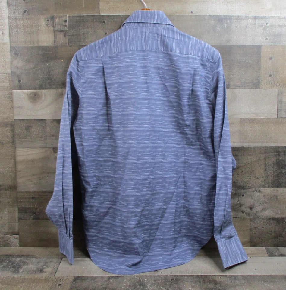 Рубашка мужская Burdi 15 3/4 40 синяя серая с длинным рукавом льняная хлопковая сделано в Италии - Изображение 3 из 4