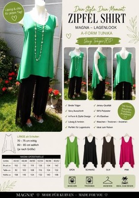 sexy Träger TOP Zipfel SHIRT ''Apfelgrün''''MAGNA Lagenlook A-FORM Tunika''Gr.44--62