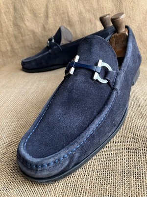 SALVATORE FERRAGAMO Mens Blue Suede Gancini Loafers Size US  display picture 1