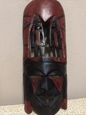 Hand Carved Painted Wooden Tribal Tiki Mask 12x6 Wall Hanging Bar Decor G40