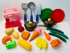 Kitchen Play Mixer Pots Lids Pans Food Pretend Plastic Utensils Plates