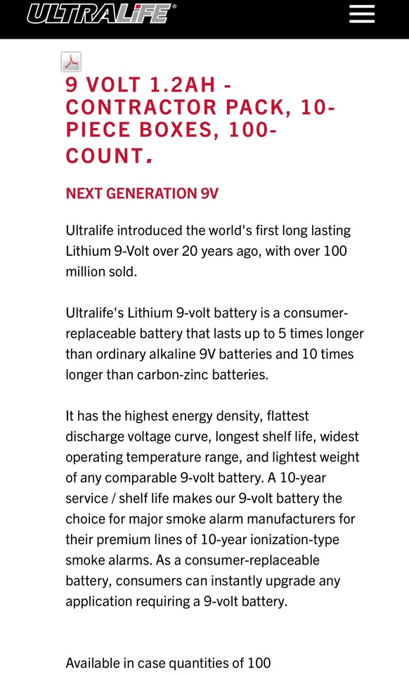 Estojo de bateria de lítio 9 volts U9VL Ultralife 9V - Qtd. 100 ** (10bxs X 10batts) - Imagem 3 de 4